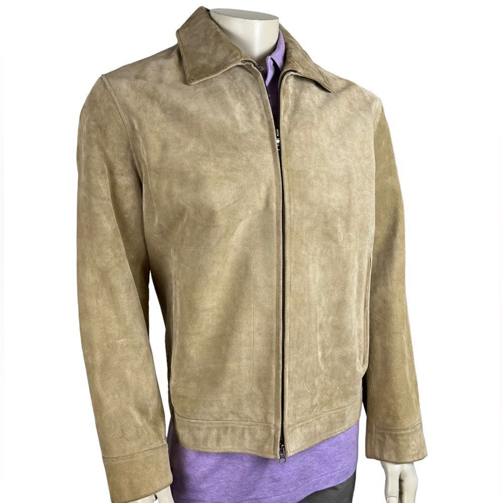 Men's Banana Republic Camel Suede Front Zip Jacket New With Tags Size Large - Picture 3 of 13